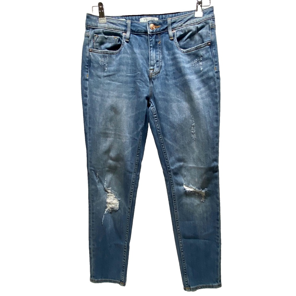 Vigoss Jeans Women's 28 Blue Distressed Jaggar Skinny Stretch Denim Pants EUC